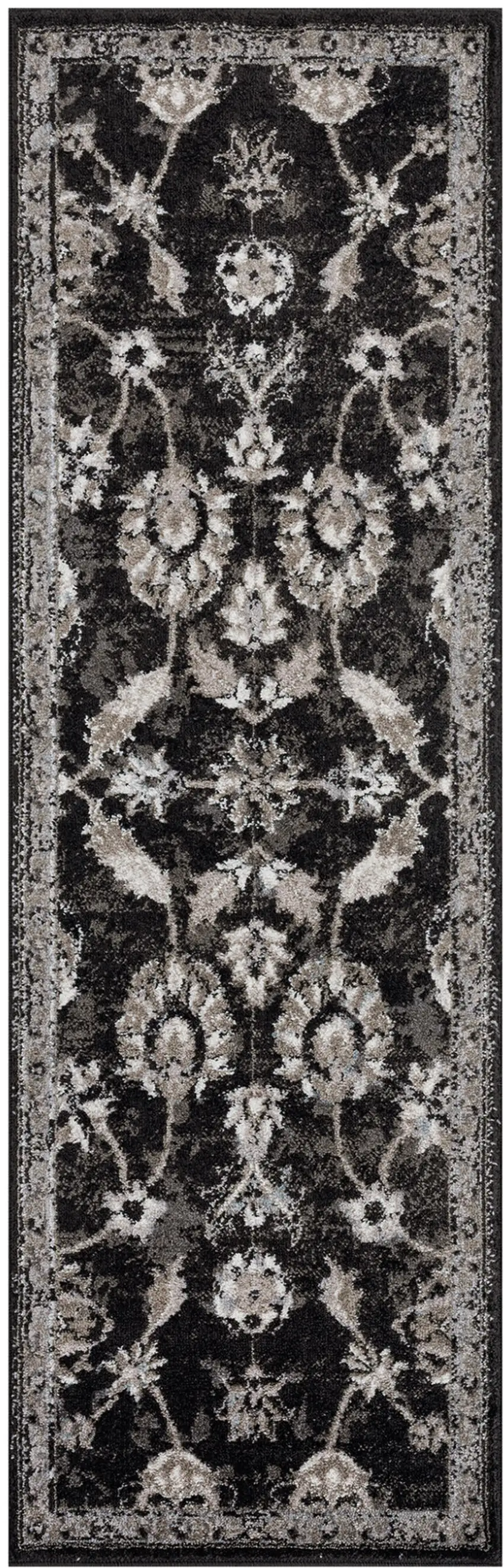 Brown and Black Oriental Power Loom Runner Rug Photo 1