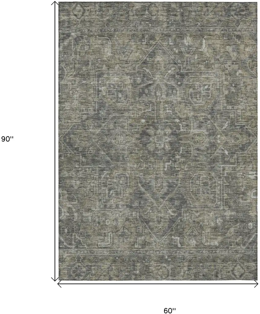 Brown and Black Oriental Washable Non Skid Indoor Outdoor Area Rug Photo 3