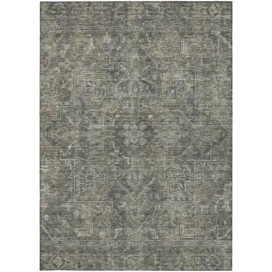 Brown and Black Oriental Washable Non Skid Indoor Outdoor Area Rug Photo 3