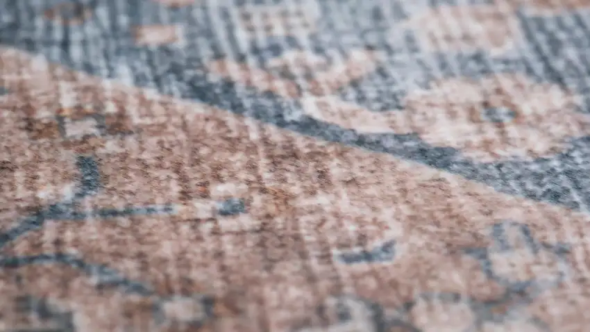 Brown and Blue Floral Distressed Area Rug Photo 9