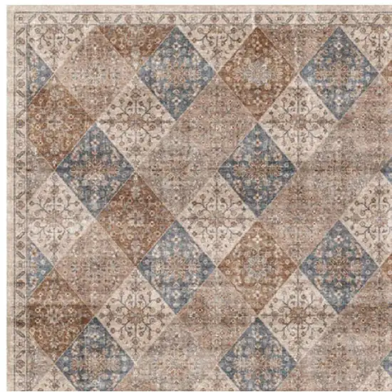 Brown and Blue Floral Distressed Area Rug Photo 3