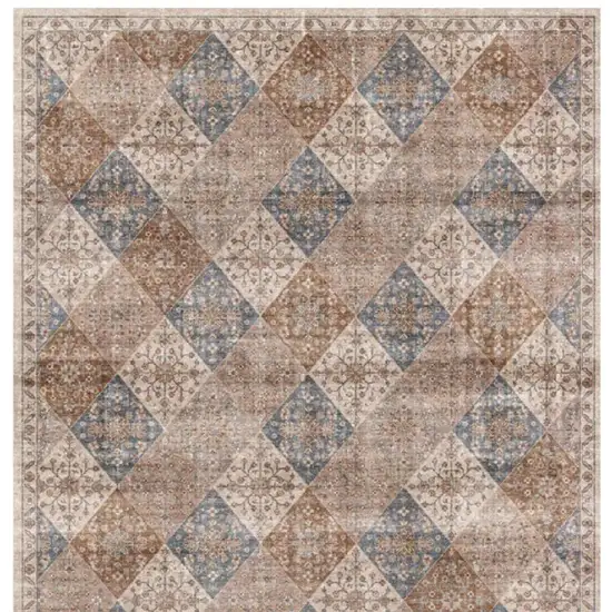 Brown and Blue Floral Distressed Area Rug Photo 4