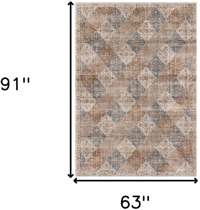 Brown and Blue Floral Distressed Area Rug Photo 3