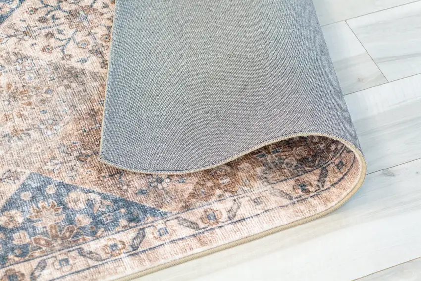 Brown and Blue Floral Distressed Area Rug Photo 7