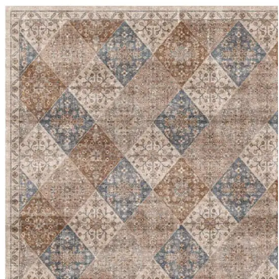 Brown and Blue Floral Distressed Area Rug Photo 3