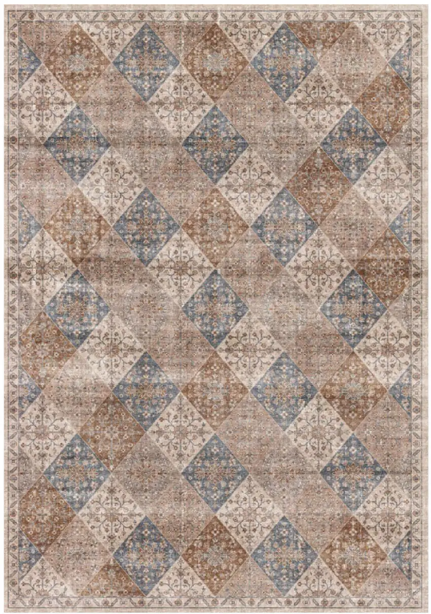Brown and Blue Floral Distressed Area Rug Photo 5