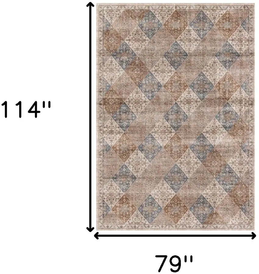 Brown and Blue Floral Distressed Area Rug Photo 3