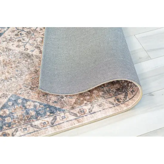 Brown and Blue Floral Distressed Area Rug Photo 8
