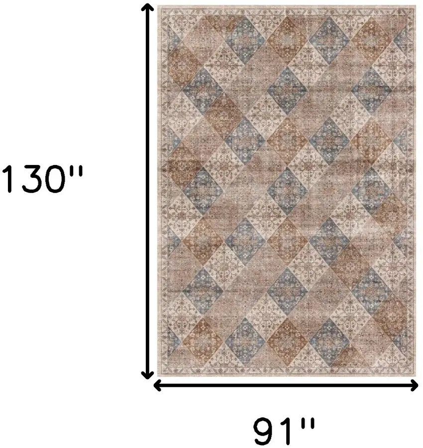 Brown and Blue Floral Distressed Area Rug Photo 3