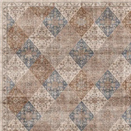 Brown and Blue Floral Distressed Area Rug Photo 3