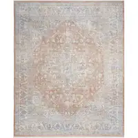 Photo of Brown and Blue Oriental Power Loom Distressed Area Rug With Fringe