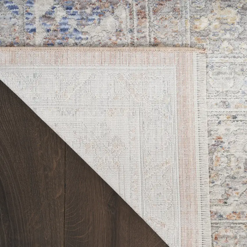 Brown and Blue Oriental Power Loom Distressed Area Rug With Fringe Photo 9