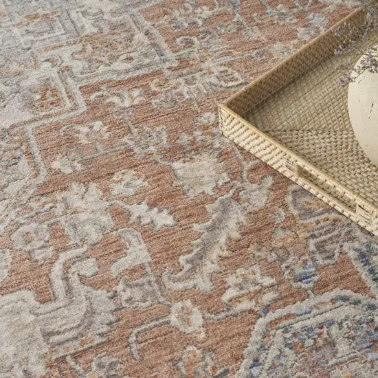 Brown and Blue Oriental Power Loom Distressed Area Rug With Fringe Photo 8