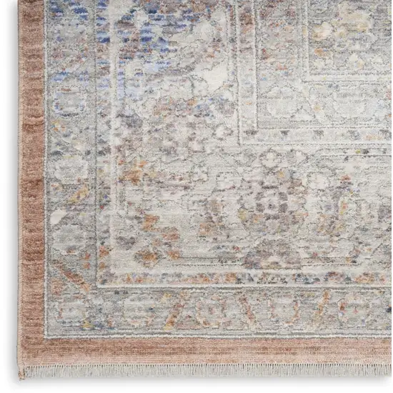 Brown and Blue Oriental Power Loom Distressed Area Rug With Fringe Photo 9