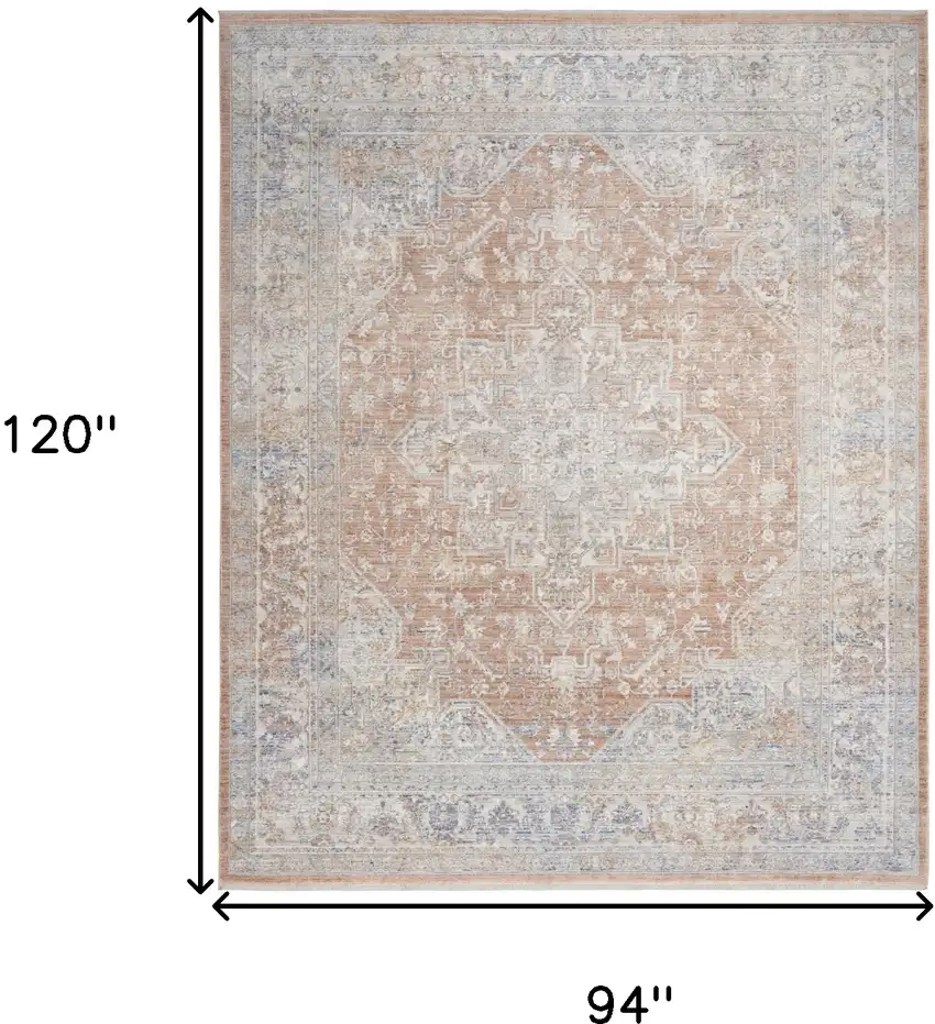 Brown and Blue Oriental Power Loom Distressed Area Rug With Fringe Photo 10