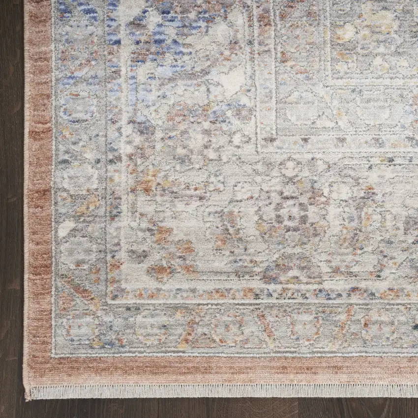 Brown and Blue Oriental Power Loom Distressed Area Rug Photo 2