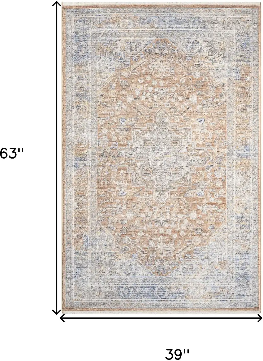 Brown and Blue Oriental Power Loom Distressed Area Rug Photo 8