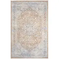 Photo of Brown and Blue Oriental Power Loom Distressed Area Rug