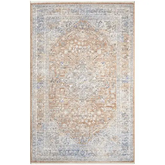 Brown and Blue Oriental Power Loom Distressed Area Rug Photo 9