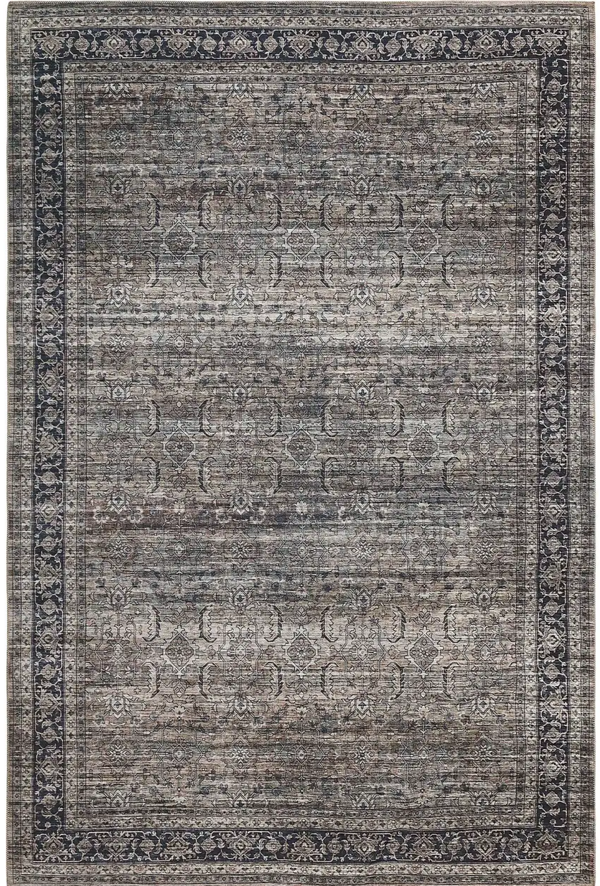 Brown and Blue Oriental Printed Distressed Area Rug Photo 2