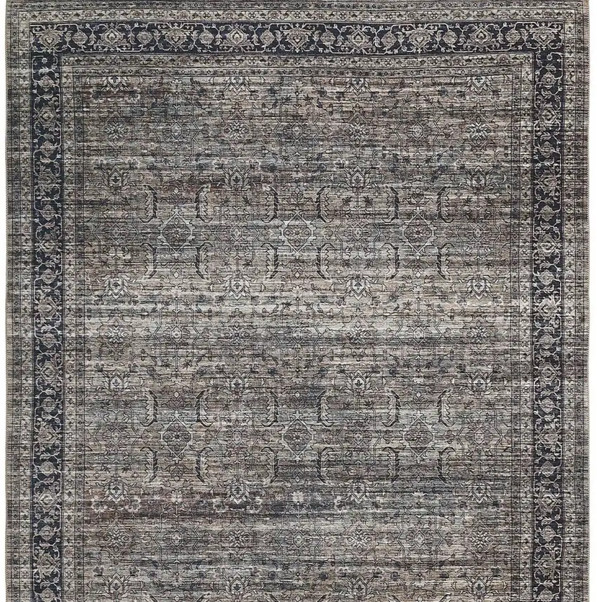 Brown and Blue Oriental Printed Distressed Area Rug Photo 6