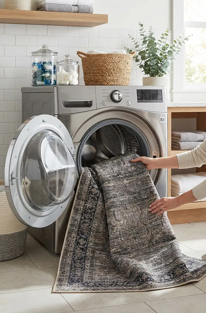 Brown and Blue Oriental Printed Distressed Area Rug Photo 8