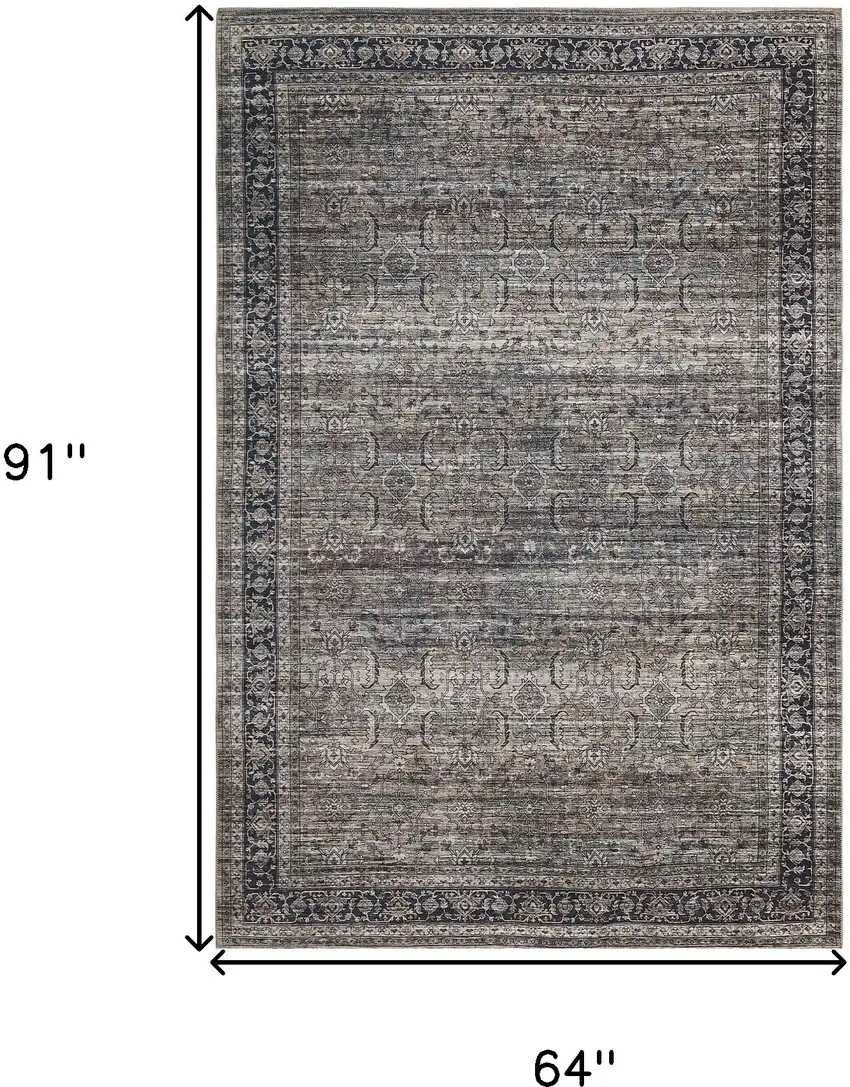 Brown and Blue Oriental Printed Distressed Area Rug Photo 3