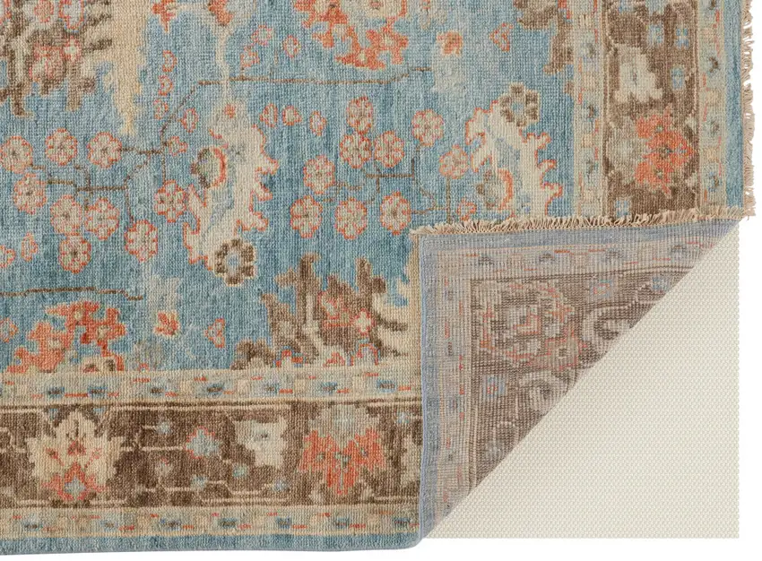 Brown and Blue Wool Oriental Hand Knotted Area Rug Photo 7