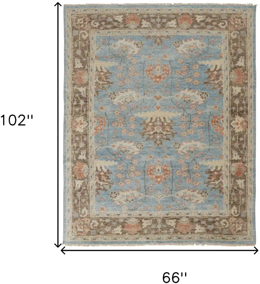 Brown and Blue Wool Oriental Hand Knotted Area Rug Photo 3