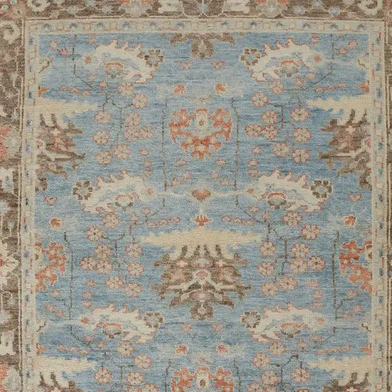Brown and Blue Wool Oriental Hand Knotted Area Rug Photo 8