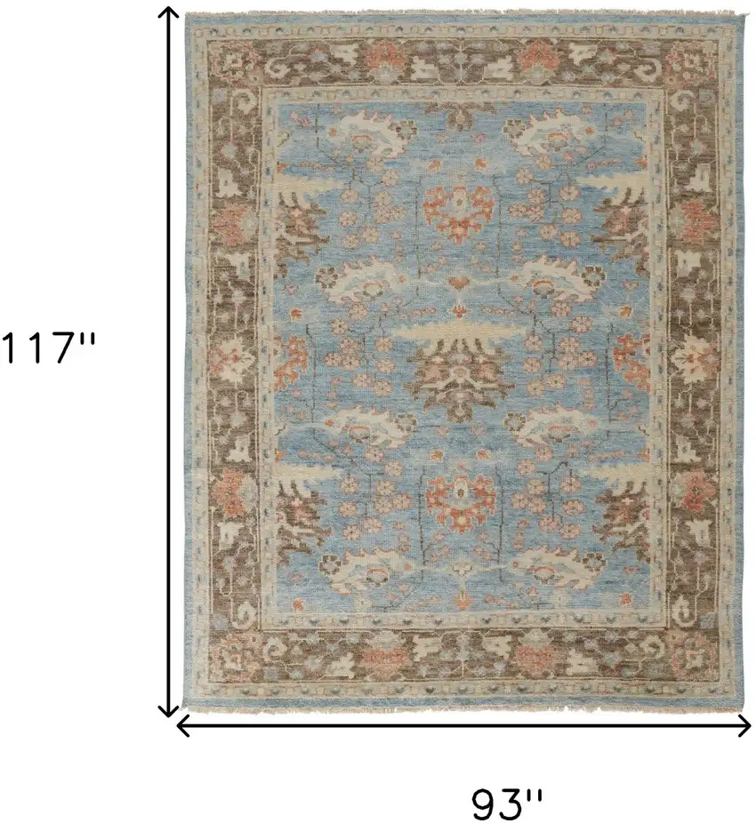 Brown and Blue Wool Oriental Hand Knotted Area Rug Photo 3