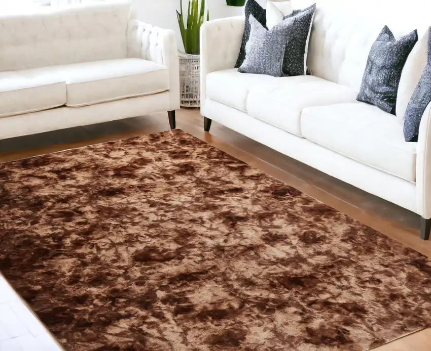 Brown and Bronze Faux Fur Shag Non Skid Area Rug Photo 1