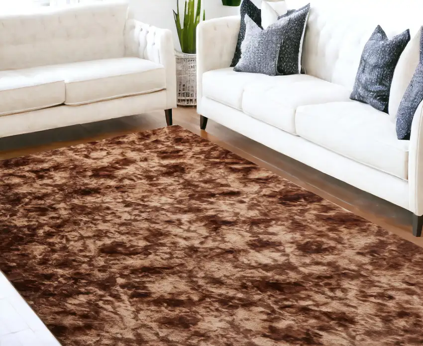 Brown and Bronze Faux Fur Shag Non Skid Area Rug Photo 1