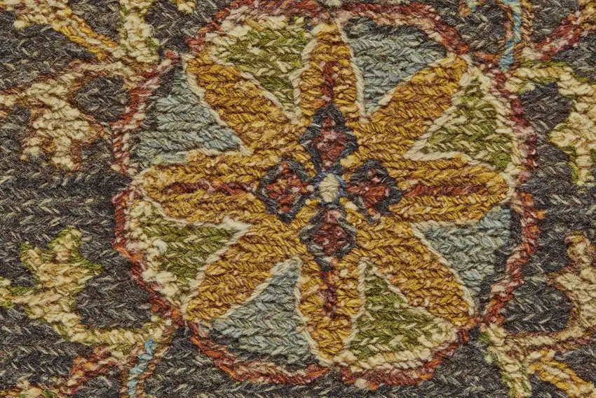 Brown and Gold Wool Geometric Hand Knotted Area Rug Photo 5