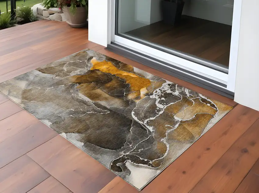 Brown and Gray Abstract Washable Non Skid Indoor Outdoor Area Rug Photo 1