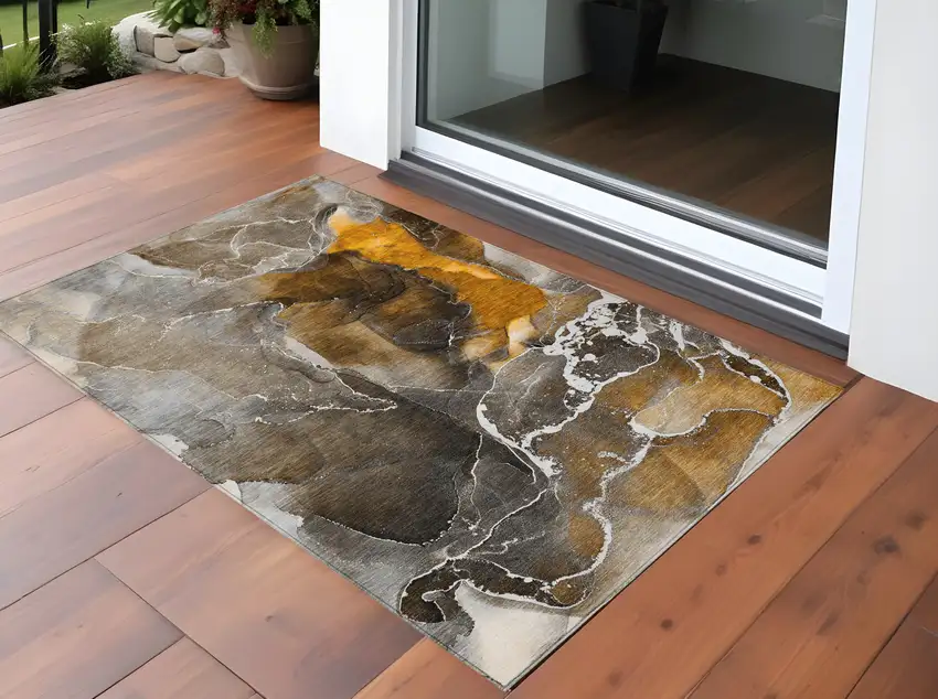 Brown and Gray Abstract Washable Non Skid Indoor Outdoor Area Rug Photo 1