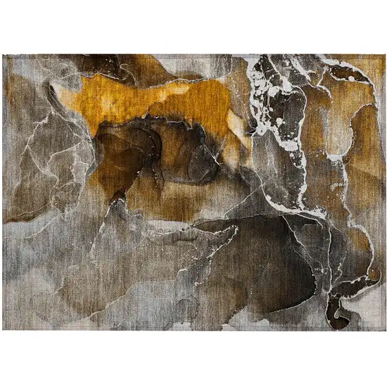 Brown and Gray Abstract Washable Non Skid Indoor Outdoor Area Rug Photo 2