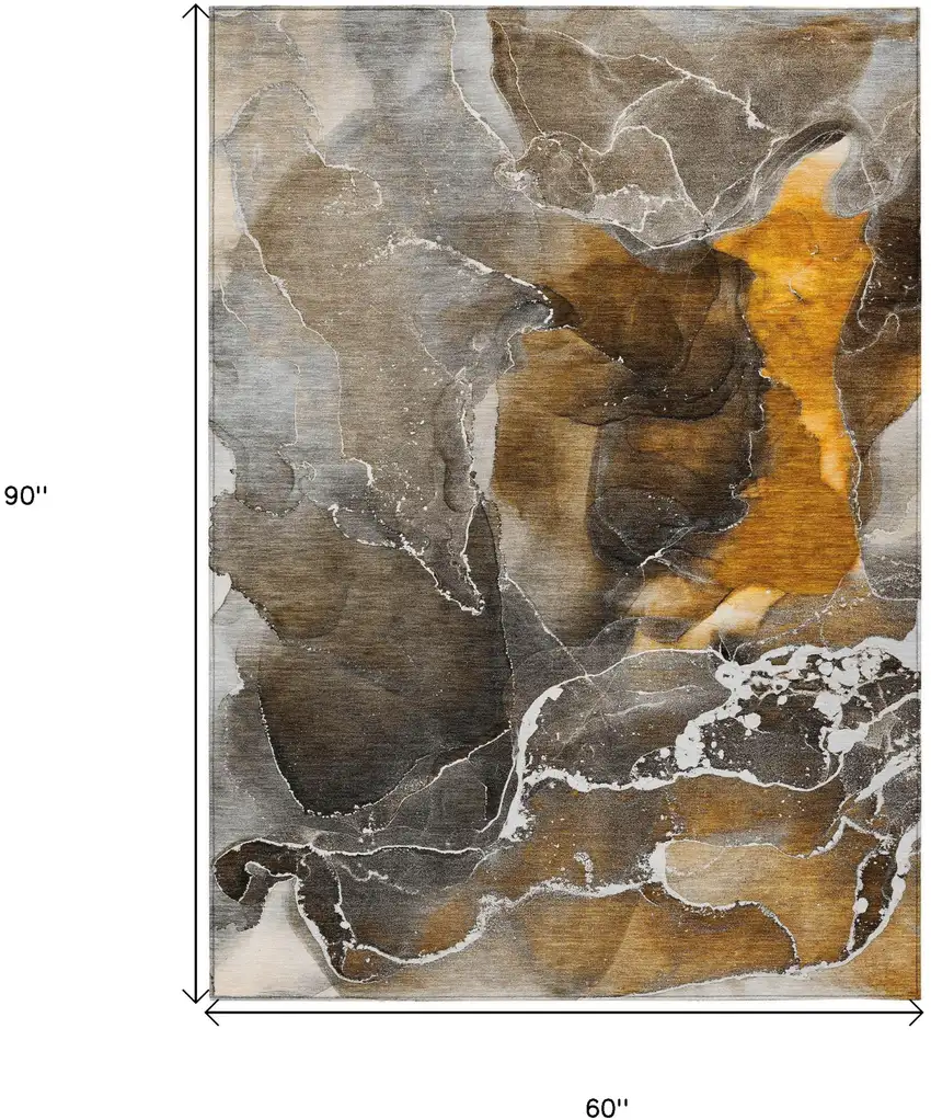 Brown and Gray Abstract Washable Non Skid Indoor Outdoor Area Rug Photo 3