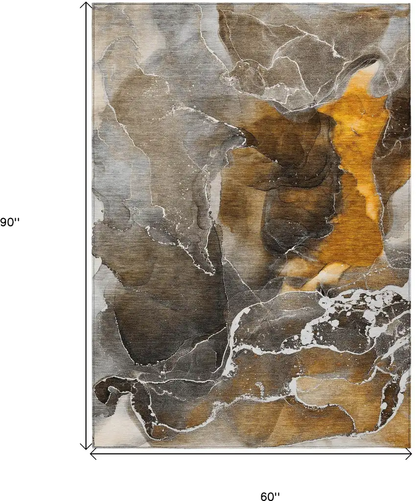 Brown and Gray Abstract Washable Non Skid Indoor Outdoor Area Rug Photo 3