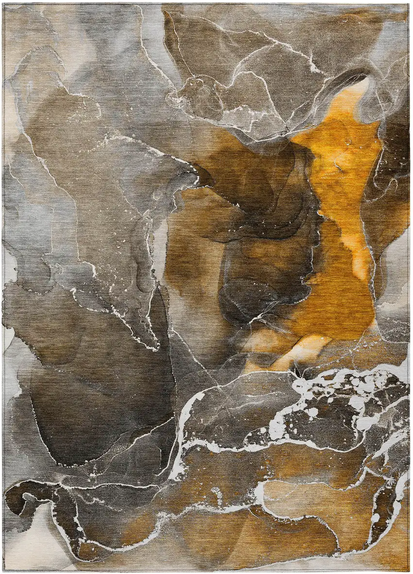 Brown and Gray Abstract Washable Non Skid Indoor Outdoor Area Rug Photo 2