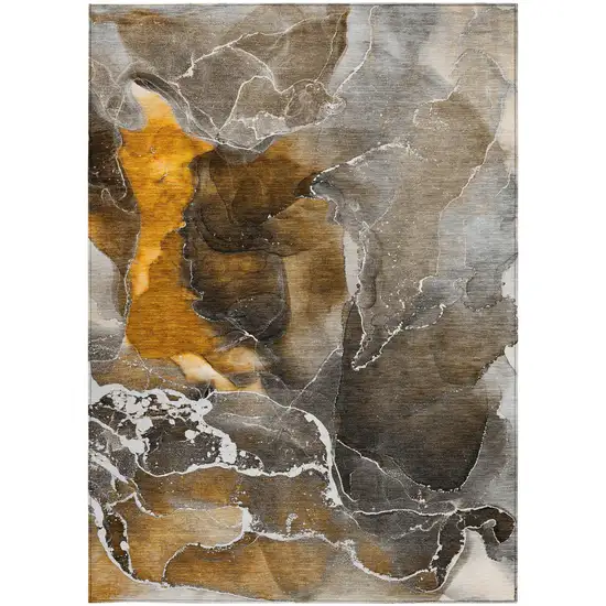 Brown and Gray Abstract Washable Non Skid Indoor Outdoor Area Rug Photo 4