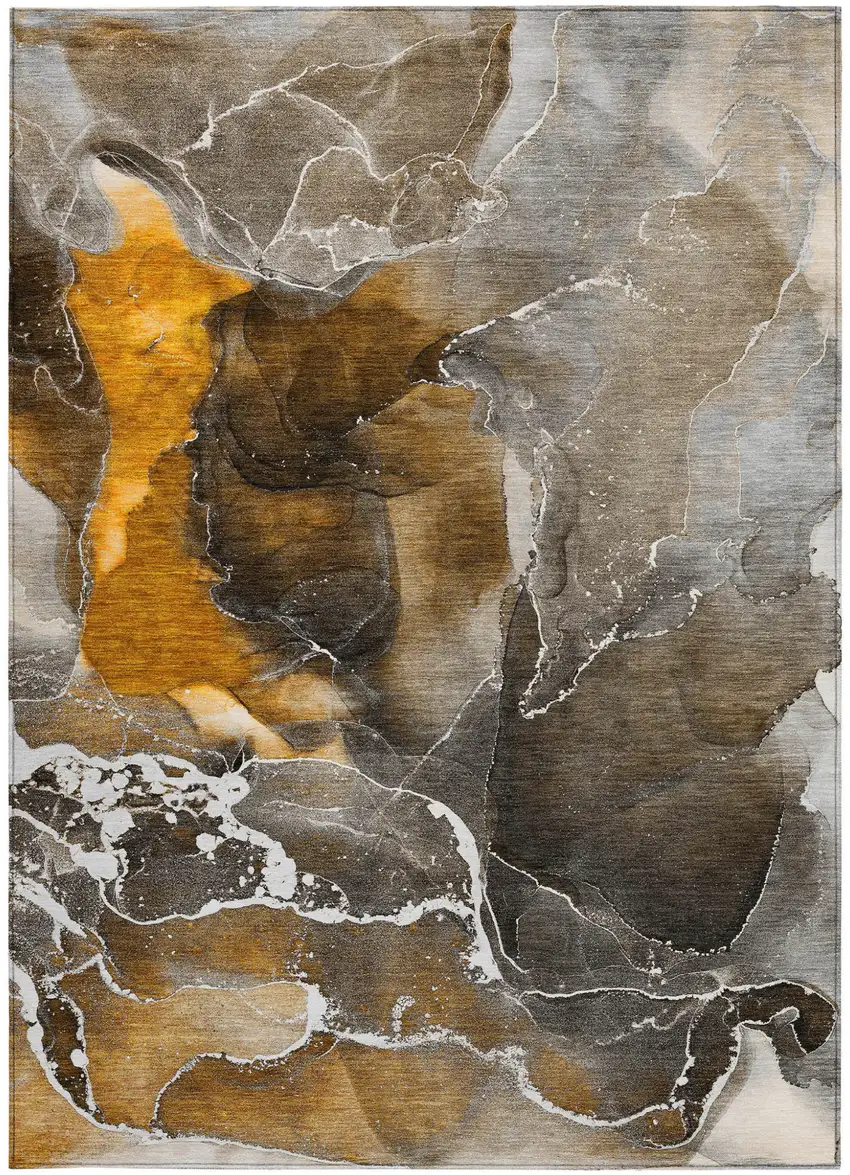 Brown and Gray Abstract Washable Non Skid Indoor Outdoor Area Rug Photo 5