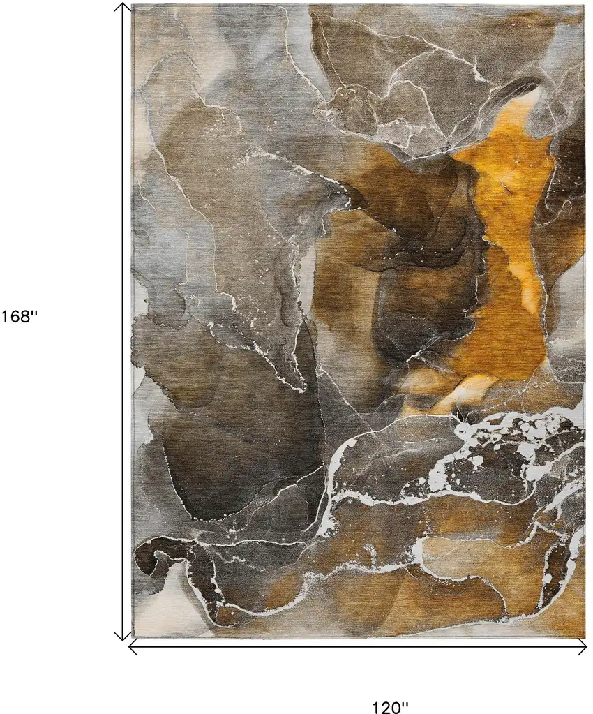 Brown and Gray Abstract Washable Non Skid Indoor Outdoor Area Rug Photo 3