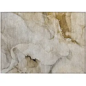 Photo of Brown and Gray Abstract Washable Non Skid Indoor Outdoor Area Rug