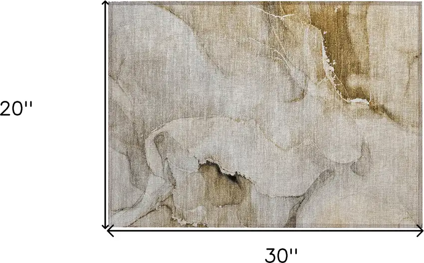 Beige and Brown Abstract Washable Indoor Outdoor Area Rug Photo 3