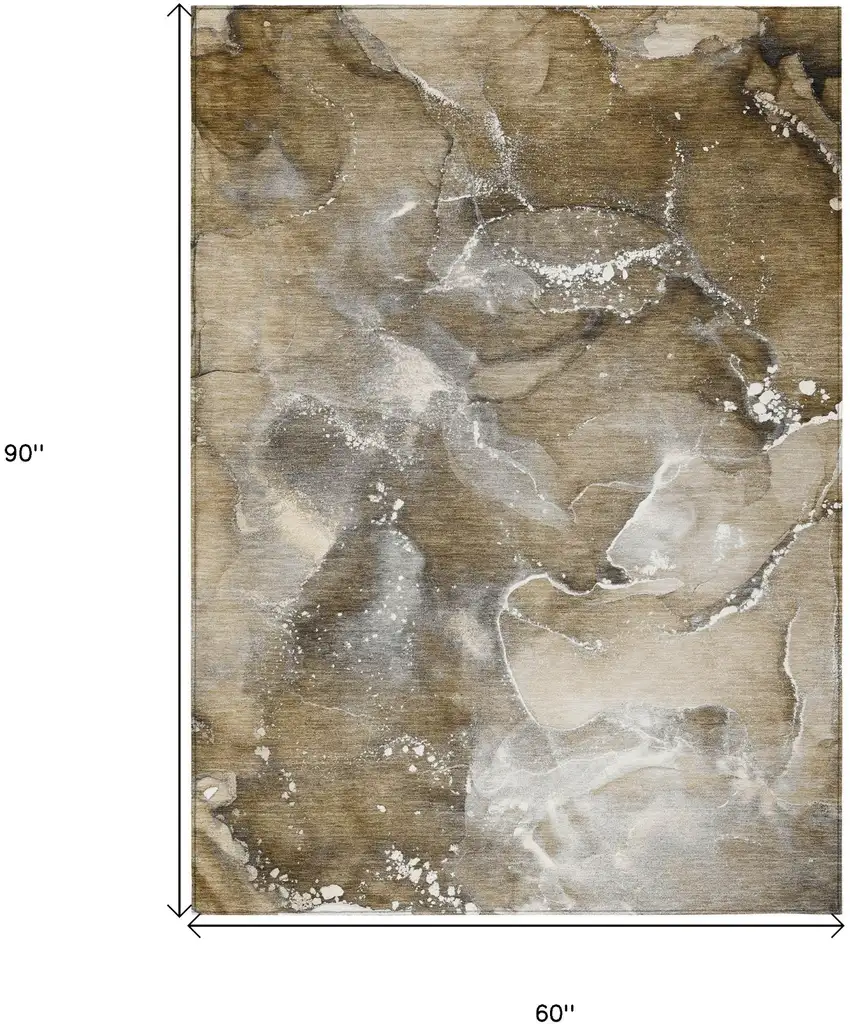 Brown and Gray Abstract Washable Non Skid Indoor Outdoor Area Rug Photo 3