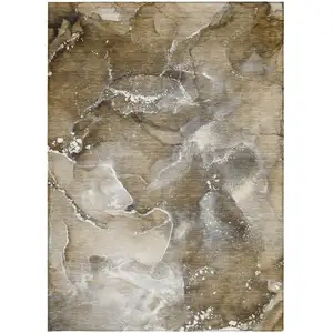 Photo of Brown and Gray Abstract Washable Non Skid Indoor Outdoor Area Rug