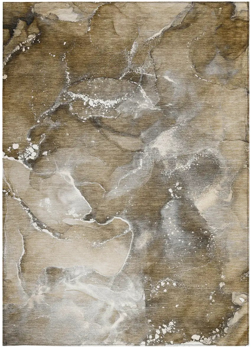 Brown and Gray Abstract Washable Non Skid Indoor Outdoor Area Rug Photo 5