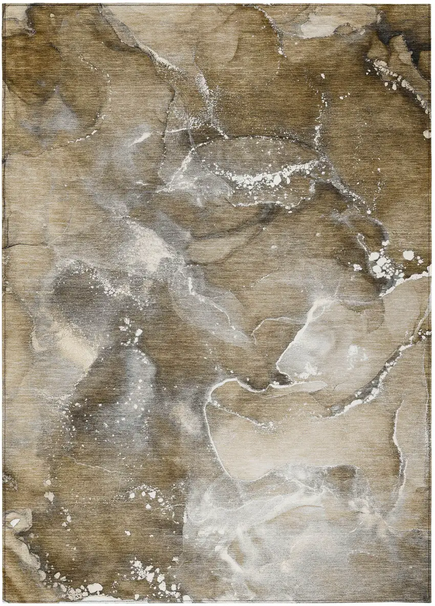 Brown and Gray Abstract Washable Non Skid Indoor Outdoor Area Rug Photo 2