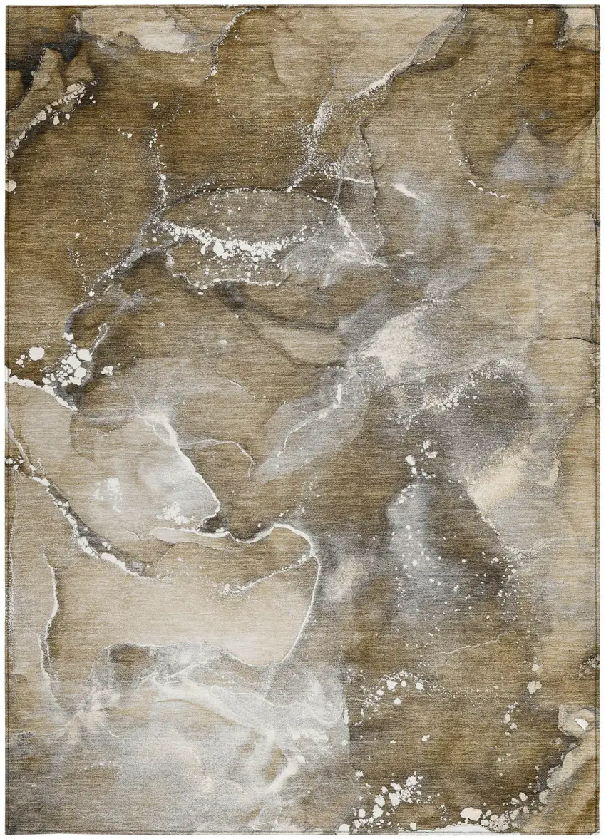 Brown and Gray Abstract Washable Non Skid Indoor Outdoor Area Rug Photo 4